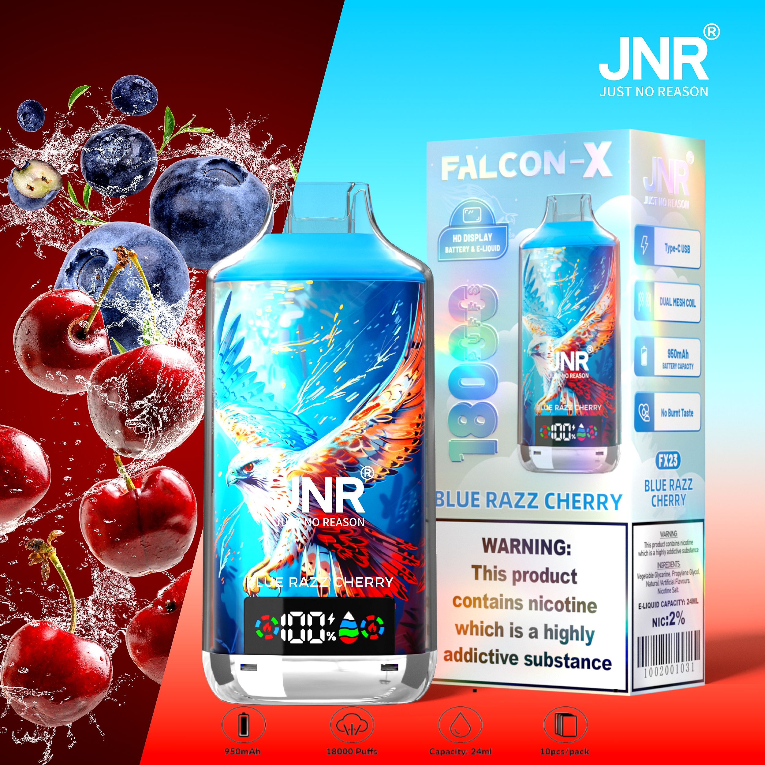 JNR Falcon X 18000 PUFFS Blue Razz Cherry JNR Falcon X 18000 PUFFS Blue Razz Cherry