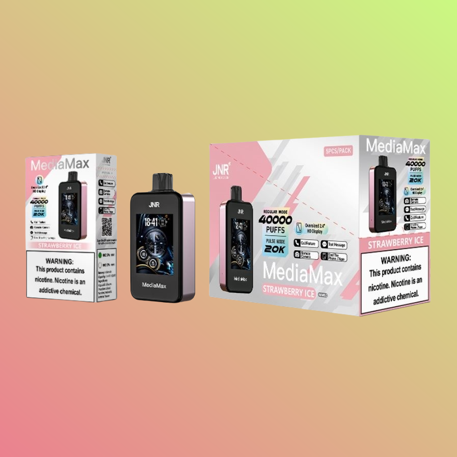 JNR MediaMax 40000 Engangs Smart Phone Vape Jordbær Is 2% Nikotin JNR MediaMax 40000 Engangs Smart Phone Vape Jordbær Is 2% Nikotin