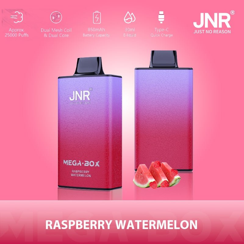 JNR Mega Box 25000 puffs Hindbær Vandmelon JNR Mega Box 25000 puffs Hindbær Vandmelon