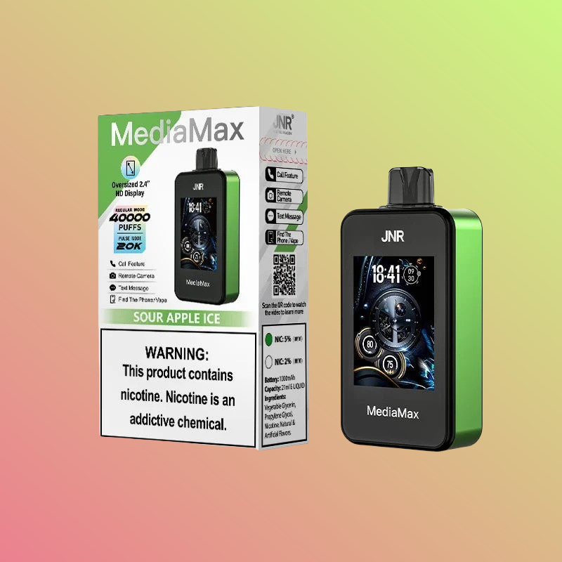 Sconto all'ingrosso 2% JNR MediaMax Sour Apple Ice 40000 Puffs Vape usa e getta Sconto all'ingrosso 2% JNR MediaMax Sour Apple Ice 40000 Puffs Vape usa e getta