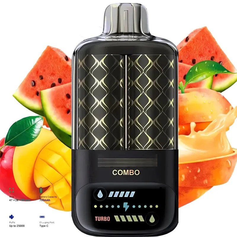 ElfBar COMBO 25 000 caladas: melocotón, mango y sandía. Venta al por mayor de cigarrillos electrónicos, 50 mg ElfBar COMBO 25 000 caladas, melocotón, mango y sandía, vape a granel, 50 mg