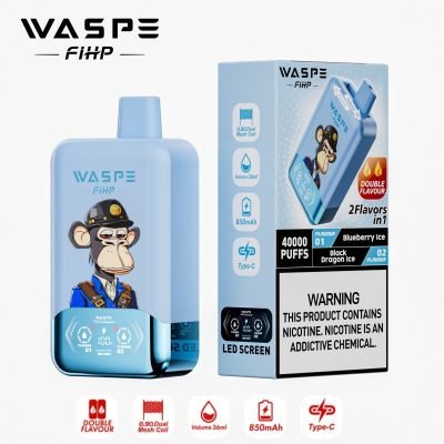 WASPE 40k PUFF DUO SMAGE blåbær is sort drage is