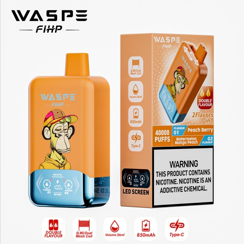 WASPE 40k PUFF DUO SMAGE fersken bær vandmelon mango fersken WASPE 40k PUFF DUO SMAGE fersken bær vandmelon mango fersken